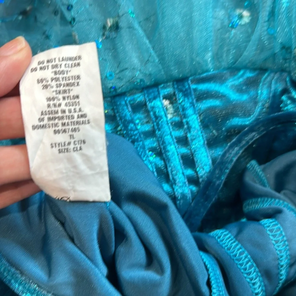 Curtain Call Costumes Teal Sequin Tutu Dance Costume Dress Child Large CLA